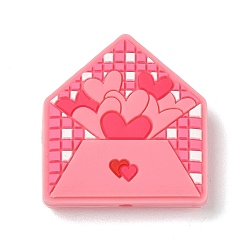 Envelope Valentine's Day Silicone Beads, Focal Beads, Pearl Pink, Love Letter, 29x27.5x8mm, Hole: 2mm