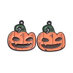 Electrophoresis Black Halloween Alloy Enamel Pendant, Pumpkin Jack-O'-Lantern, Electrophoresis Black, 22.5x19.5x1mm, Hole: 1.5mm