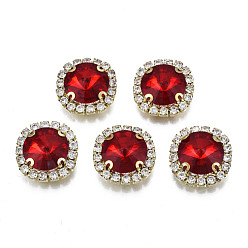 Siam Sew on Rhinestone, Transparent Glass Rhinestone, with Brass Prong Settings, Faceted, Square, Siam, 17x17x8mm, Hole: 1mm