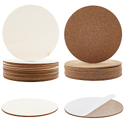 BurlyWood Flat Round Shape Unfinished Wood Slices, with Cork Insulation Sheets, BurlyWood, 24pcs/set