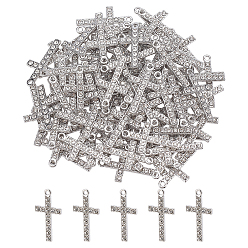 Платина 50подвески со стразами из сплава, крестик, платина, 26.5x14.5x2.5 мм, отверстие : 1.8 мм