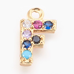 Letter F Латунные микро проложить кубического циркония прелести, буквы, золотые, буква f, 13~14x7~10x2~2.5 мм, отверстие : 1.5~1.8 мм