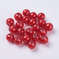 (123L) Белый крем непрозрачный блеск Бусины ручной работы бусины серебряной фольгой, круглые, огнеупорный кирпич, 9.5~10 мм, отверстие : 1.5~2 мм