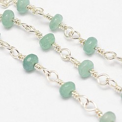 Pale Green Handmade Faceted Jade Rondelle Beads Decorative Chains for Necklaces Bracelets Making, with Spool, Unwelded, with Silver Color Plated Brass Finding, Pale Green, 12x4mm, about 4meter/roll, about 13.12 Feet(4m)/roll