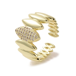 Настоящее золото 16K Открытая манжета из латуни с микропаве из кубического циркония, без кадмия и без свинца, лошадиный глаз , реальный 16 k позолоченный, внутренний диаметр: 17 мм