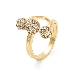 Круглые Открытая манжета из латуни с микропаве и прозрачным цирконием для женщин, реальный 18 k позолоченный, круглые, внутренний диаметр: 18.5 мм