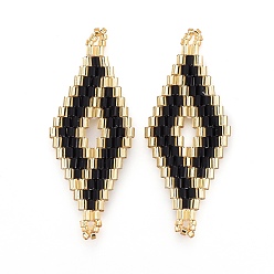 Черный Японский бисер miyuki & toho ручной работы ссылки, Ткацкий станок, ромб, чёрные, 40.7~42x16.4~17x1.7~1.9 мм, отверстие : 1.2~1.4 мм