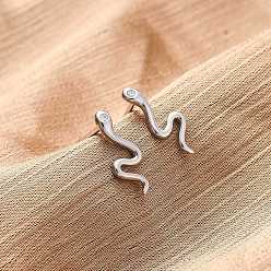 Платина 925 серьги-гвоздики из стерлингового серебра с прозрачным кубическим цирконием, змея, платина, 12.5x10 мм