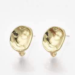 Light Gold Alloy Stud Earring Findings, with Loop, Raw(Unplated) Pins, Oval, Light Gold, 11x9mm, Hole: 2mm, Pin: 0.8mm