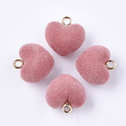 Фламинго Флокированные акриловые подвески, с медными петлями, сердце, золотые, фламинго, 18.5x18x13 мм, отверстие : 2.5 мм