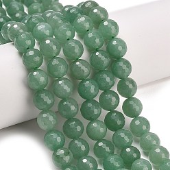 Зеленый Авантюрин Естественный зеленый авантюрин бисер нитей, граненые, круглые, 10 мм, отверстие : 1 мм, около 38~39 шт / нитка, 15.16'' (38.5 см)