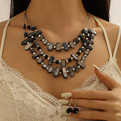 Черный Комплекты из ретро-сплава, смолы, подвесных серег и многослойных ожерелий, богемный стиль, чёрные, Серьги: 28x10 mm