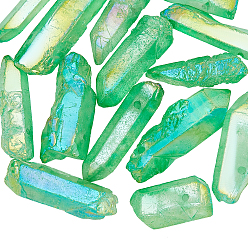 Vert Printanier 2 brins de perles de cristal de quartz naturel électrolytiques, nuggets, teint, 16~36x5~8x5~8mm, Trou: 1.5mm, Environ 15 pcs/chapelet, 4 pouce