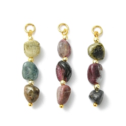 Турмалин Подвески из натурального разноцветного турмалина, подвески из бусин в виде самородков с соединительными кольцами из нержавеющей стали, золотые, 304 мм, отверстие : 35.5~36.5x7.5x5~6.5 мм