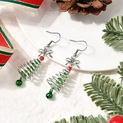 Зеленый Серьги-подвески из алюминиевого стекла, с 304 нержавеющей стали серьги крючки, харизматичное дерево, цвет нержавеющей стали, зелёные, 61x16 мм