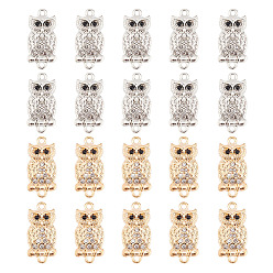 Platinum & Light Gold 20 шт. 2 цвета цинковый сплав стразы соединительные подвески, сова, платина и светлое золото, 28x13x3 мм, отверстие : 1.8 мм, 10 шт / цвет