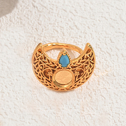 Синий Богемный геометрический полый полукруг латунные кольца с паве из кубического циркония для женщин, синие, 25x21 мм
