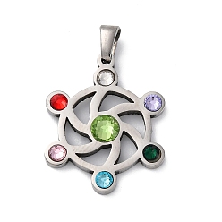 Нержавеющая Сталь Цвет 304 подвески из нержавеющей стали, с красочными горный хрусталь, , цвет нержавеющей стали, 25x20x3.5 мм, отверстие : 4.5x3.5 мм