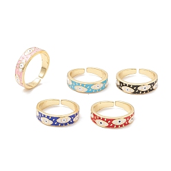 (52) Непрозрачная лаванда Кольцо-манжета с эмалью от сглаза, долговечное открытое кольцо из латуни с покрытием для женщин, золотые, разноцветные, размер США 7 1/2 (17.7 мм)