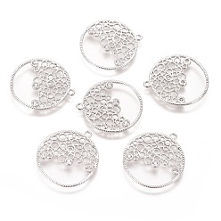 Платинированный Латунные микро проложить кубического циркония подвески, филигранная фурнитура, без никеля , плоско-круглые, Реальная платина, 23.5x21.5x1.5 мм, отверстие : 1.5 мм