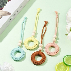 (52) Непрозрачная лаванда 4 шт. круглые хлопковые подвесные украшения, с бусинами из натурального необработанного дерева, разноцветные, 225 мм