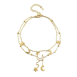 Луна Ионное покрытие (ip) 304 браслет из нержавеющей стали, с подвесками из синтетических ракушек, золотые, луна, 8-1/4 дюйм (21 см)