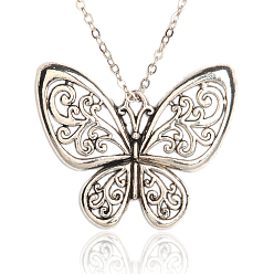 Argent Antique  Pendentifs en alliage de papillon de style tibétain, argent antique, 48x58x3mm, Trou: 3x5mm