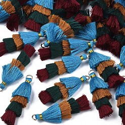 Bleu Dodger Polycoton (polyester coton) pompon en couches grandes décorations pendantes, avec les accessoires en fer, or, Dodger bleu, 48~55x12~15mm, Trou: 2.5x4.5mm