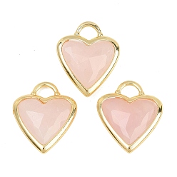 Розовый Кварц Ограненные подвески из натурального розового кварца, Подвески в форме сердца из латуни с драгоценными камнями в оправе, золотые, 22x18.5~19x7 мм, отверстие : 5x4 мм