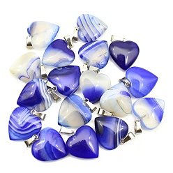 Полосатый Агат Подвеска из окрашенного натурального синего агата с полосками, сердцевидная, 20 мм