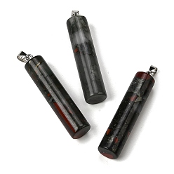 Гелиотроп Большие подвески из натурального африканского кровавого камня, Подвески в виде колонн с 304 защелкивающимися креплениями из нержавеющей стали, цвет нержавеющей стали, 54.5~56x12~14 мм, отверстие : 6x4 мм