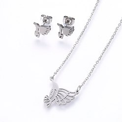 Couleur Acier Inoxydable Ensembles de bijoux en acier inoxydable résistants au ternissement, Boucles d'oreilles et pendentifs, aigle, couleur inox, collier: 304 pouces (18.9 cm), boucles d'oreille: 48mm, pin: 8.5x9x1.2 mm