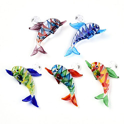 (52) Непрозрачная лаванда Большие подвески, лэмпворк, ручная работа , прелести дельфинов, разноцветные, 54~56x65~68x15~16.5 мм, отверстие : 5~6x6~7 мм