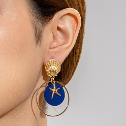 Темно-Синий Серьги-гвоздики с эмалевым сплавом в виде морской звезды, с акриловой, золотые, темно-синий, 55x35 мм