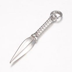 Нержавеющая Сталь Цвет Устойчивые к потускнению 304 подвески из нержавеющей стали, копье, цвет нержавеющей стали, 48.5x7x5 мм, отверстие : 5.5 мм