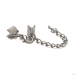 Platinum Iron Chain Extender, with Ribbon Ends, Alloy Lobster Claw Clasps and Teardrop Charms, Platinum, 33mm long, Lobster Claw Clasps: 12x7x3mm, Clip: 8x7.5mm, Chain Extender: 8x8x6mm.