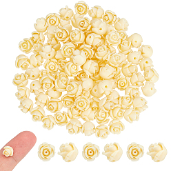 Бежевый 50шт. окрашенные синтетические коралловые бусины, цветок розы, бежевые, 8.5x8.5 мм, отверстие : 1.2 мм