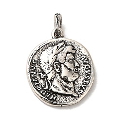 Античное Серебро Латунные подвески, долговечный, без кадмия и без свинца, плоский круглый с человеческим обаянием, античное серебро, 21x18x3 мм, отверстие : 4x3 мм