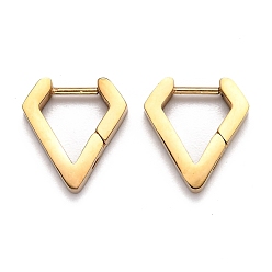 Oro 304 pendientes de aro de acero inoxidable huggie, forma de diamante, dorado, 14.5x13x3 mm, pin: 1 mm