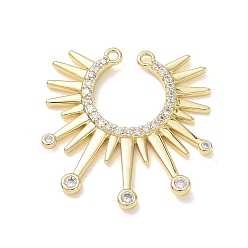 Real 18K Gold Plated Brass Micro Pave Clear Cubic Zirconia Connector Charms, Sunburst Links, Real 18K Gold Plated, 24x24x2.5mm, Hole: 1.2mm