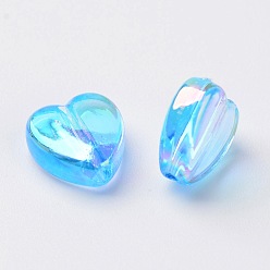Blue Transparent Acrylic Beads, Heart, Deep Sky Blue, AB, Size: about 8mm wide, 3mm thick, hole: 1mm, about 2800pcs/500g