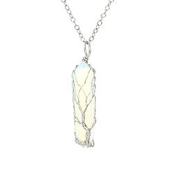 Опал Кулон в виде дерева жизни из сплава с двойным оконечностью, заостренной граненой пулей и оправой из опалита., серебряный цвет гальваническим, 20.87 дюйм (53 см)