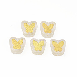 Clear Electroplate Transparent Handmade Lampwork Beads, with Golden Plated Brass Findings, Butterfly, Clear, 11x11x4mm, Hole: 1mm
