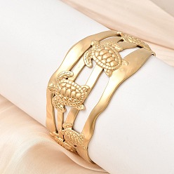 Turtle 304 Многослойные браслеты-манжеты из нержавеющей стали для женщин, реальный 18 k позолоченный, ионное покрытие (ip), долговечный, черепаха, внутренний диаметр: 2.28x1.89 дюйм (5.8x4.8 см)