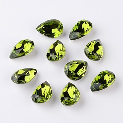 Перидот Граненая капля k 9 кабошоны со стеклянными стразами, задние и задние, класс А, перидот, 14x10x5 мм