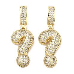 Другие Латунные микро проложить кубического циркония подвески, долговечный, стойки покрытие, без свинца и без кадмия, реальный 18 k позолоченный, Знак вопроса, 25x14x5 мм, отверстие : 8x5 мм