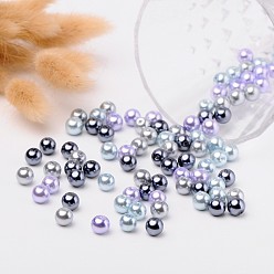 Mixed Color Silver-Grey Mix Pearlized Glass Pearl Beads, Mixed Color, 8mm, Hole: 1mm, about 100pcs/bag