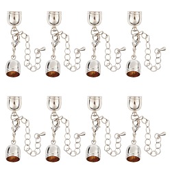 Platinum Brass Chain Extender, with Cord Ends and Lobster Claw Clasps, Nickel Free, Platinum, 41mm, Cord End: 13x10mm, Hole: 8.5mm, 10set/box