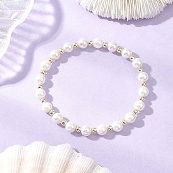 Белый Браслеты из круглых бусин с ракушками и жемчугом для женщин, с немагнитных синтетическими гематита бисера, белые, внутренний диаметр: 2-1/8 дюйм (5.5 см)