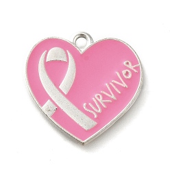 Сердце Розовая лента осведомленности о раке молочной железы, подвески из сплава с эмалью, серебряные, сердце, 20.5x21x1.5 мм, отверстие : 1.8 мм